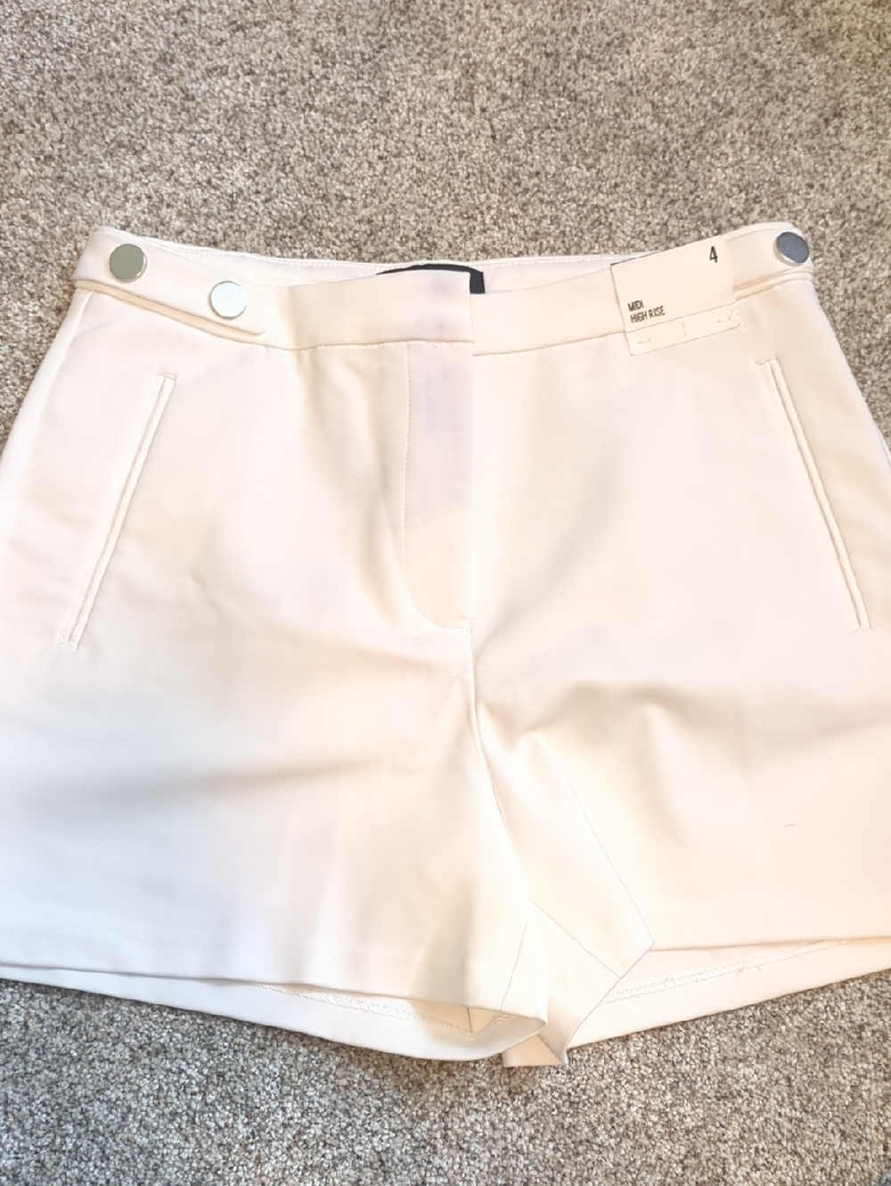 Women’s White High-Rise Shorts With Button Detail